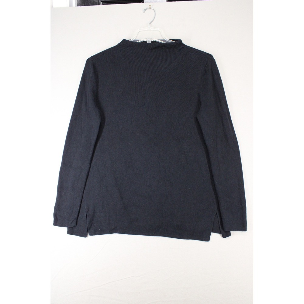 J. Jill Sweater Mock Neck Womens Medium Black Cotton Silk Wool Ribbed Minimalist
